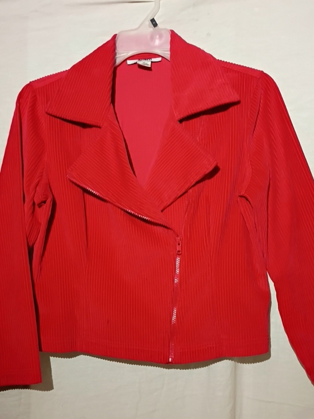 Red Cotton Corduroy Cropped Asymmetrical Zip Bomber Jacket, NWOT